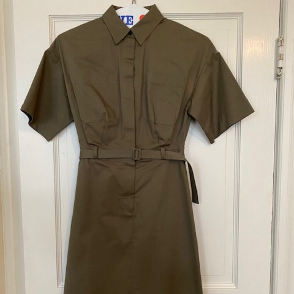 Theory Khaki Belted Shirt Dress SZ 0